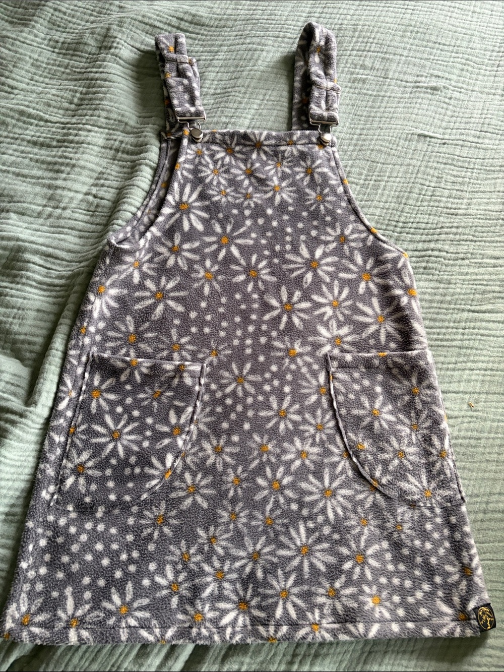Women’s Small Grey Daisy Fleece Pinafore Dress handmade